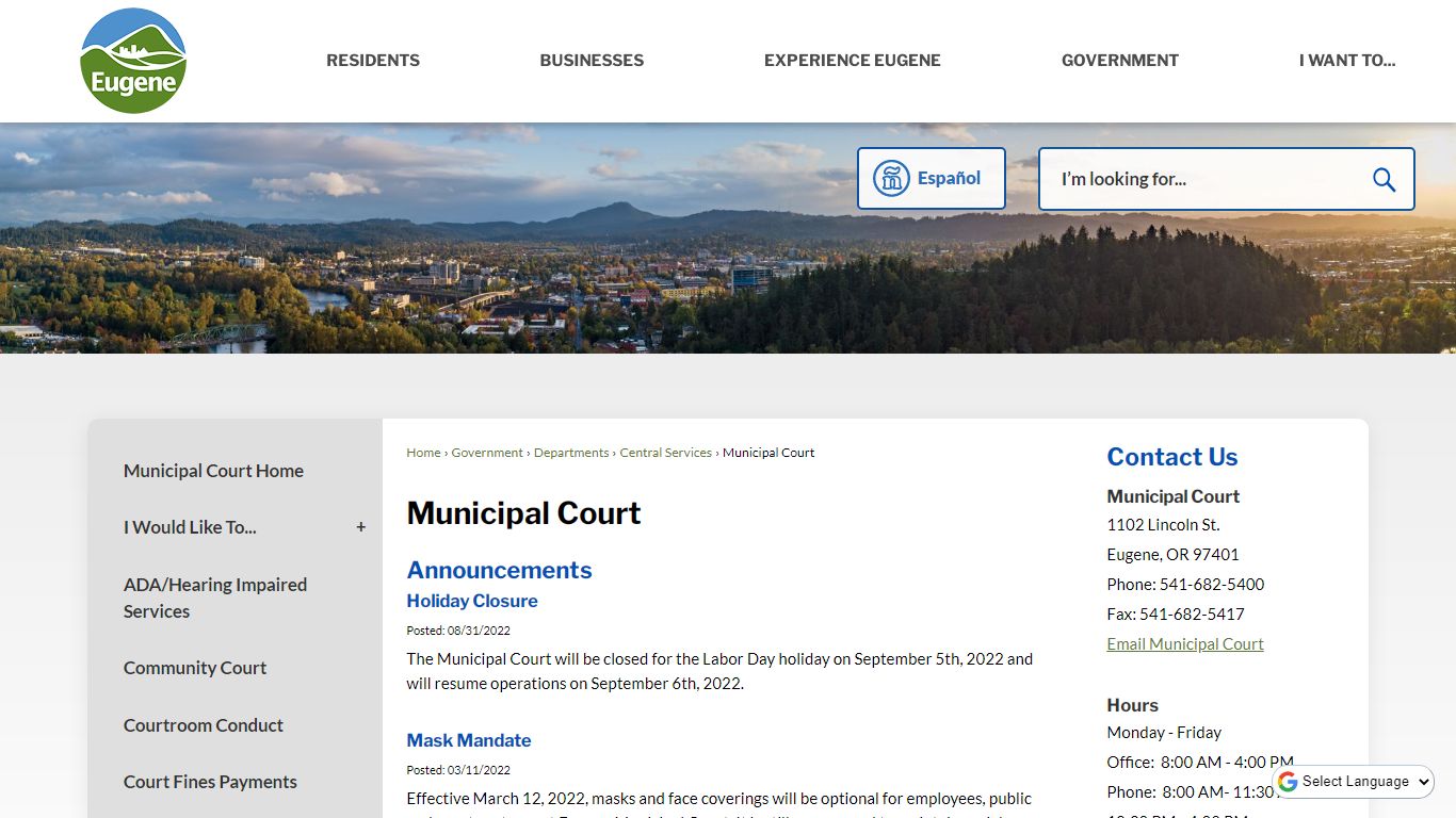 Municipal Court | Eugene, OR Website