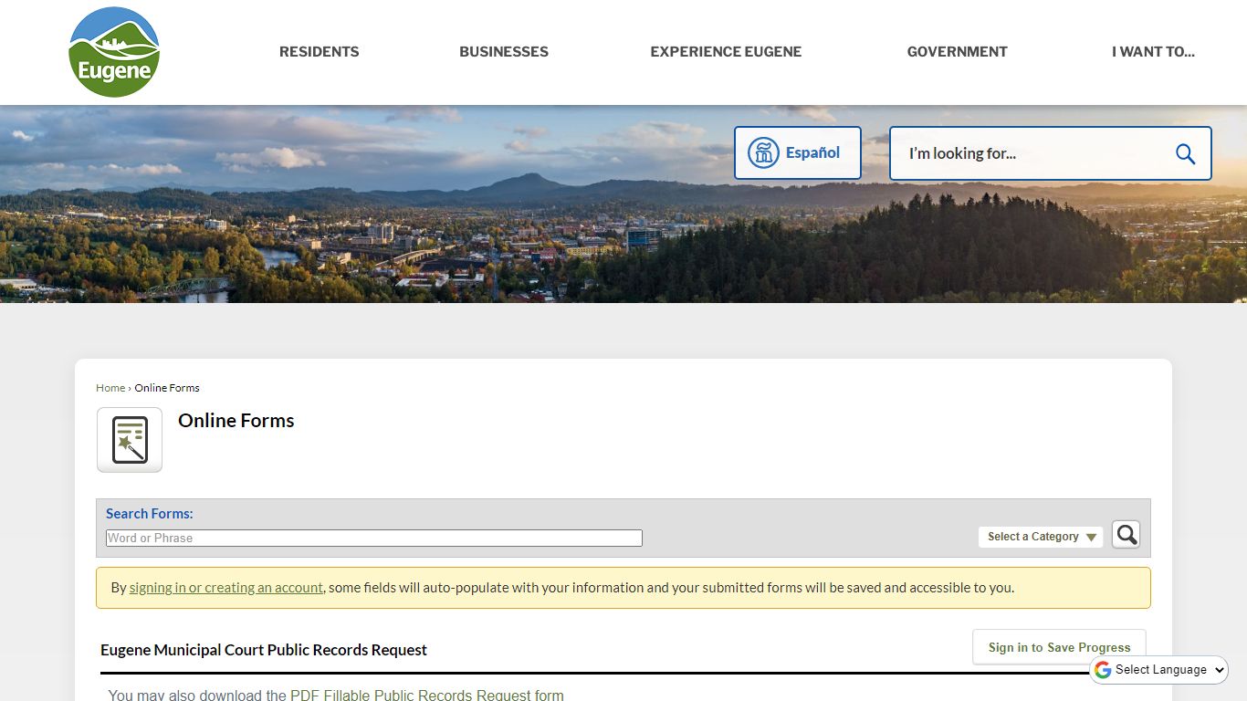 Online Forms • Eugene, OR • CivicEngage